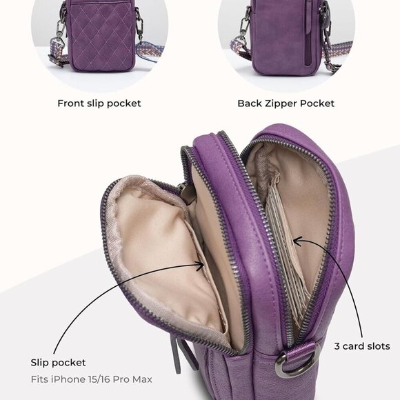 Vegan Leather Crossbody Bag for Women Compact Phone Purse with Card Slots - Picture 3 of 5